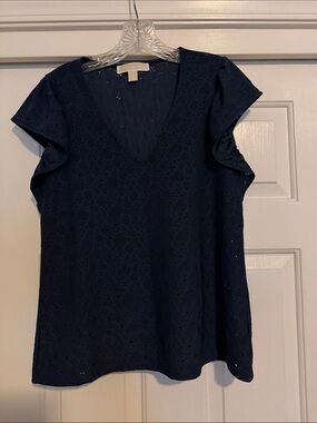 NWOT Michael Kors Navy Eyelet Top